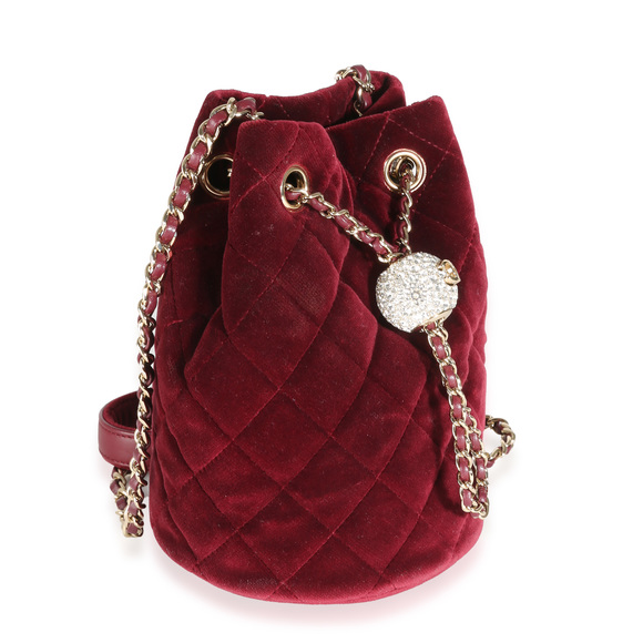 Chanel Burgundy Quilted Velvet CC Pearl Crush Bucket Bag - Picture 3 of 8
